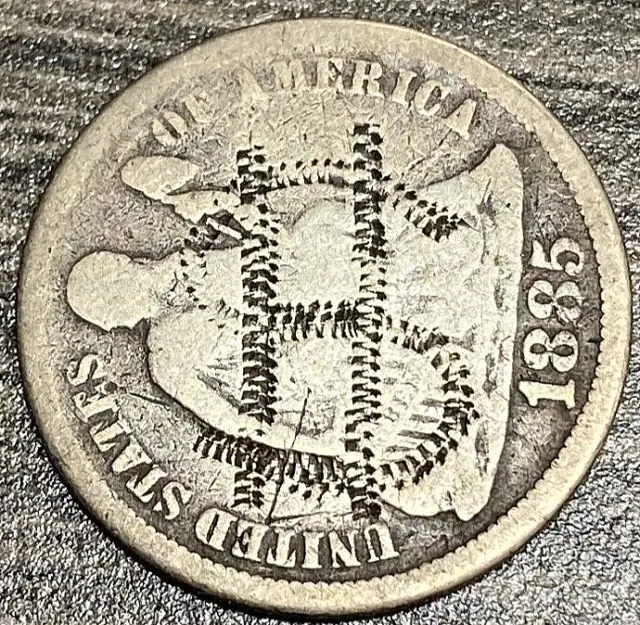 1885 Seated Liberty Dime Love Token Dollar Sign Carved In Super Cool Original
