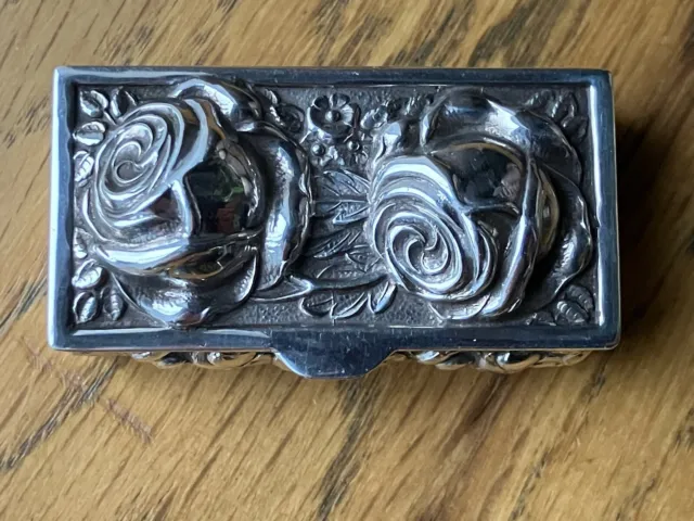 Vintage Sterling silver Small Pill Box Embossed Flowers hallmarked