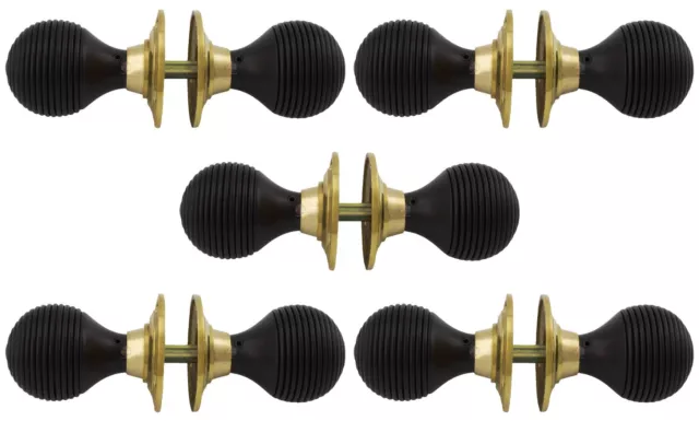 PACK OF FIVE SETS Brass wood Ebonised antique effect beehive door knob sets