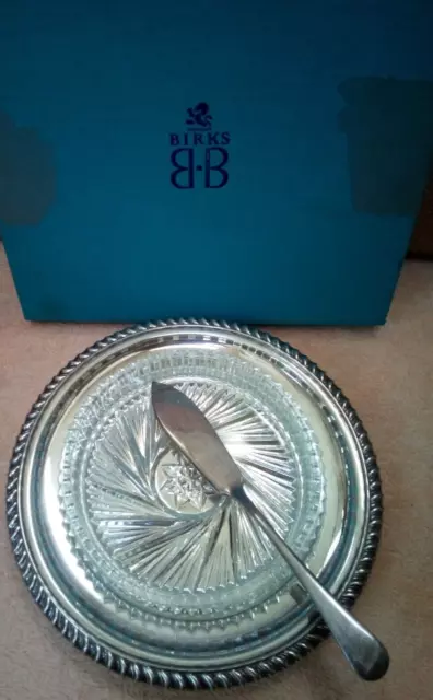 BIRKS Regency SM. 6" Plate/Crystal Liner(Butter Dish) E.P. ON COPPER 1002 In Box