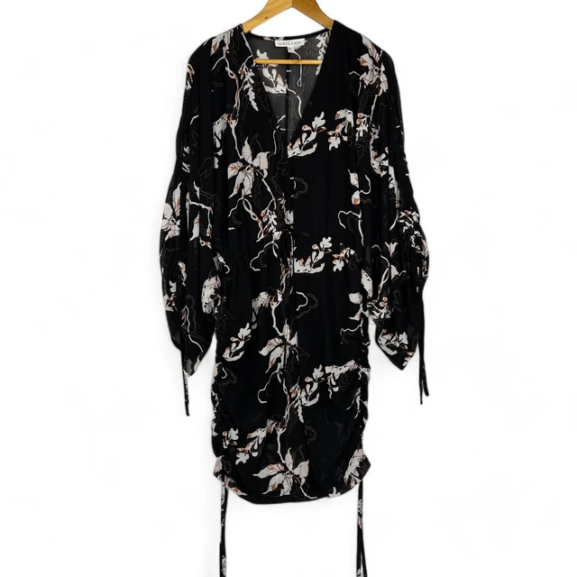 SHONA JOY SHADOWS Kimono Dress Size 12 Ruched Black Floral Sheer Elegant NWOT 59.00 PicClick AU