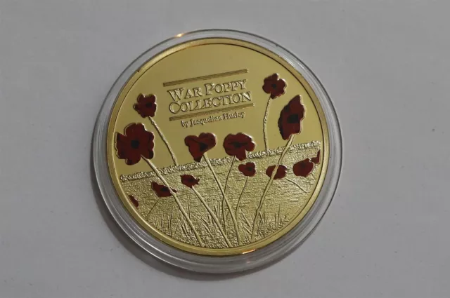 🧭 🇬🇧 UK GB WORLD WAR POPPY COLLECTION GOLD PLATED MEDAL 44mm B65 CG19