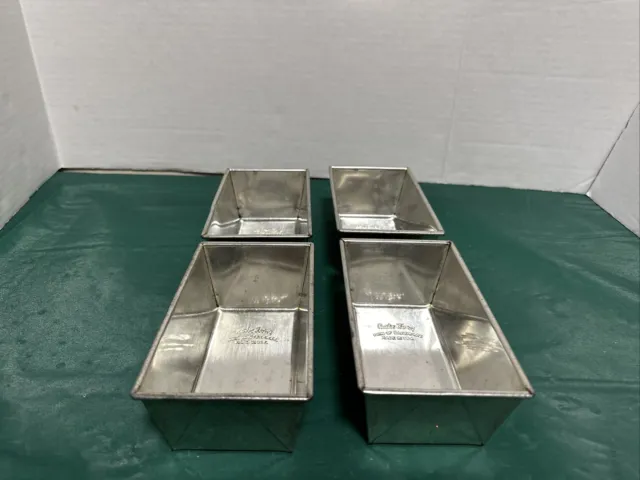 Lot of 4 VTG Mini Aluminum Loaf Bread Pans Bake King Made In The USA 6" X 3 1/2”