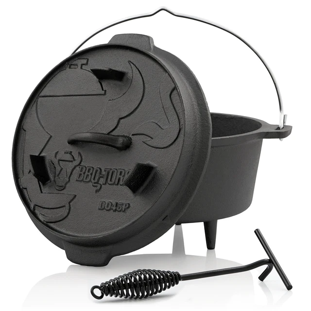 BBQ-TORO Dutch Oven 4,5 QT Premium Gusstopf Gusseisen Bräter Feuertopf 4L- DO45P