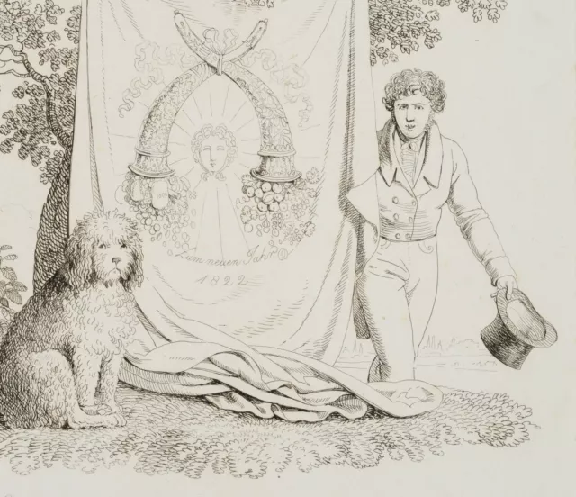 C. HEIDELOFF (*1789), Glückwünsche zum Neuen Jahr,  1822, Radierung Romantik 2
