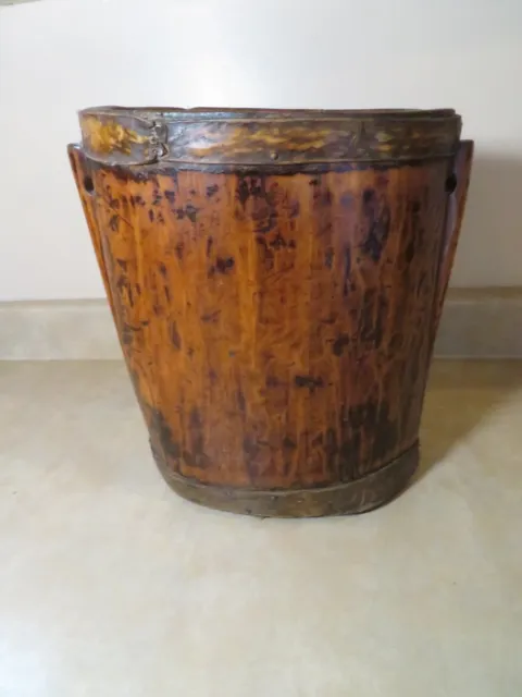 Old Antique Bucket Vessel carved out of one piece of Tree stamp. Asian?