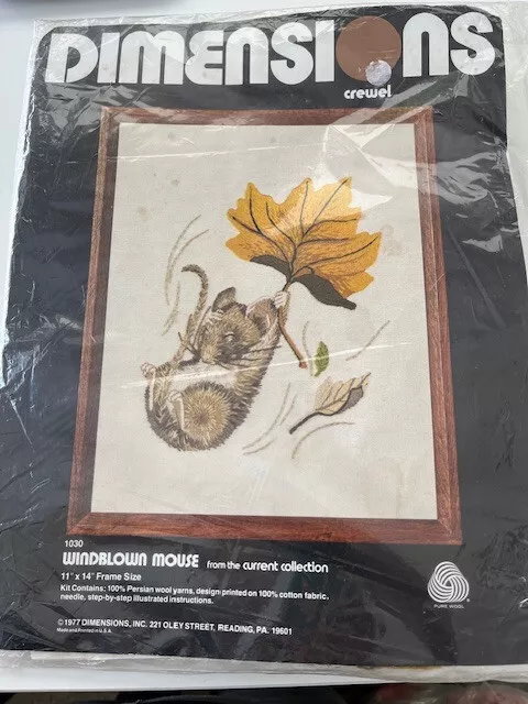 Dimensions Crewel Embroidery Kit Windblown Mouse Vintage Mouse with Leaves