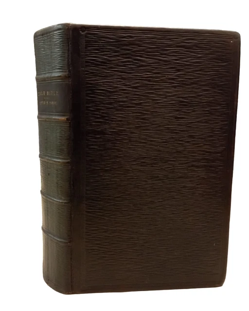 1860 KING JAMES Holy Bible Old and New Testaments Black Morocco Leather ...