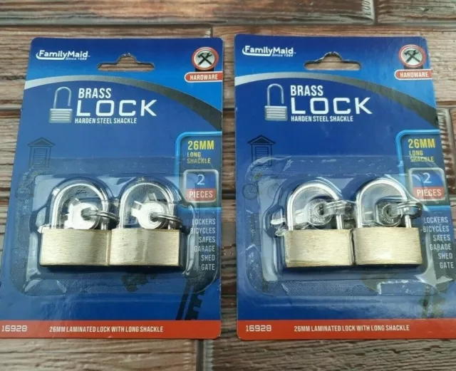 Weatherproof Keyed Locks 4 Pack Hardened Steel Shank 26mm Heavy Duty Padlocks
