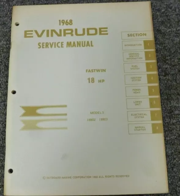 1968 Evinrude Fastwin 18 HP Outboard Motor Shop Service Repair Manual 18802