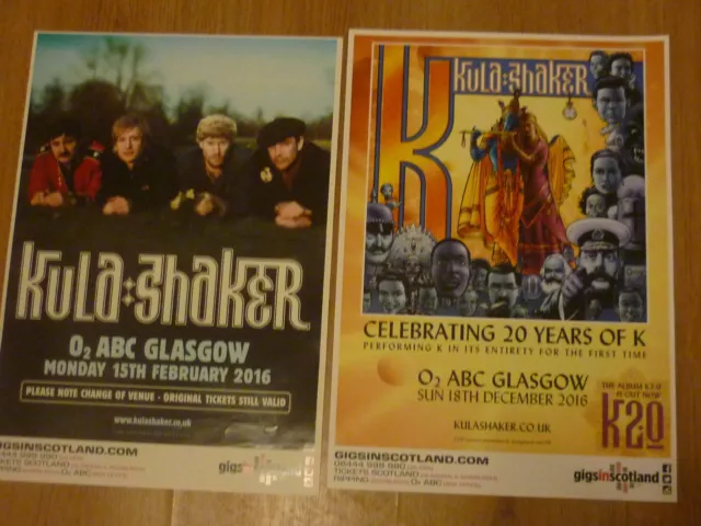 Kula Shaker  Collection of 2 Scottish tour Glasgow live show concert gig posters