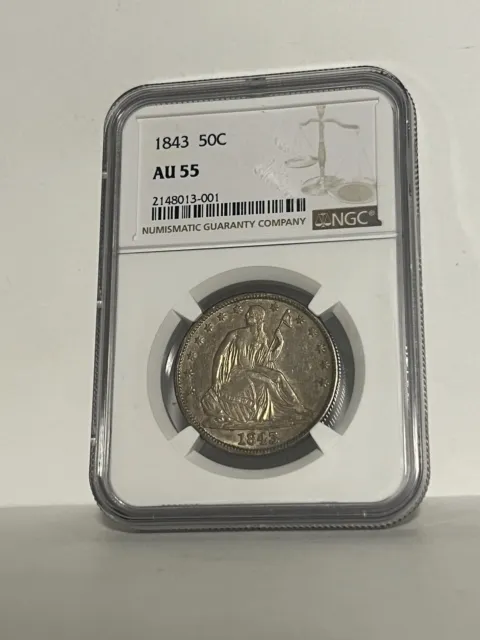 1843 US Seated Liberty Half Dollar NGC AU55