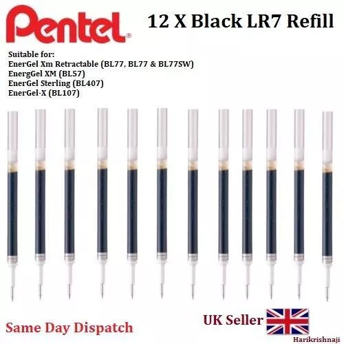 Pentel LR7 Refill For Energel BL77 BL57 BL407 BL107-0.7mm  Ball Metal Tip Black