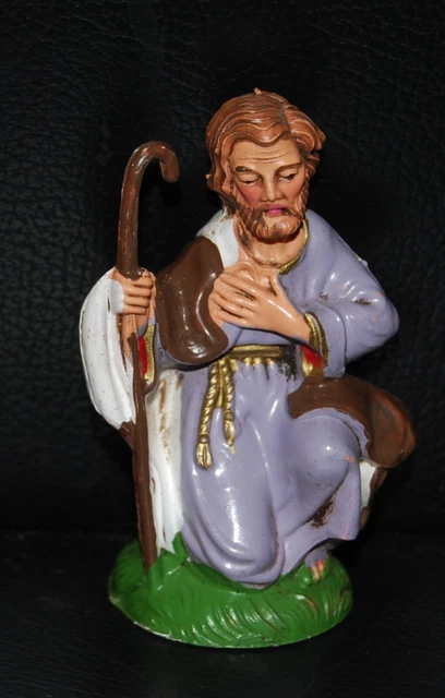Alte Krippenfigur Heiliger Josef kniend ca. 8,5 cm Hart Plastik TALY Nr. 79