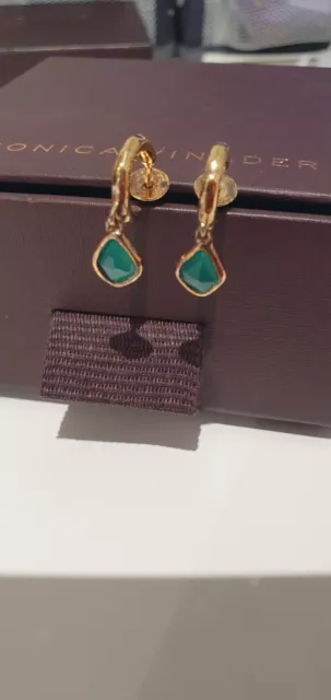 Monica Vinader Gold Plated Siren Green Onyx Mini Nugget Huggie Earrings