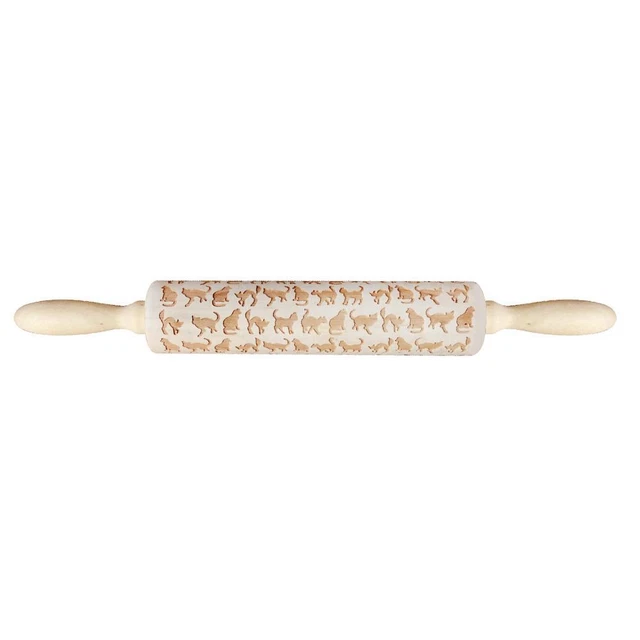 Lindo pasador rodante de madera animal en relieve para hornear pastel de galletas hágalo usted mismo (gato)