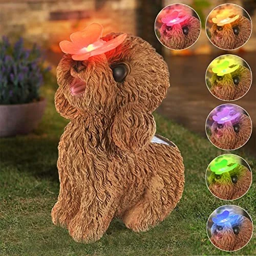 Dog Statues Outdoor Decor, Solar Lights Outdoor Statue Garden Teddy
