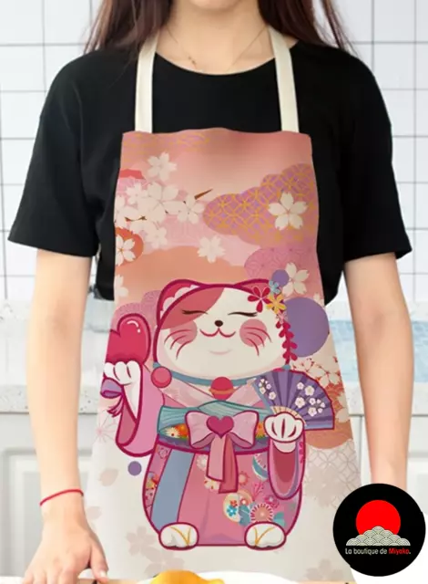 Kawaii apron. Mankei-neko cat brings good luck!