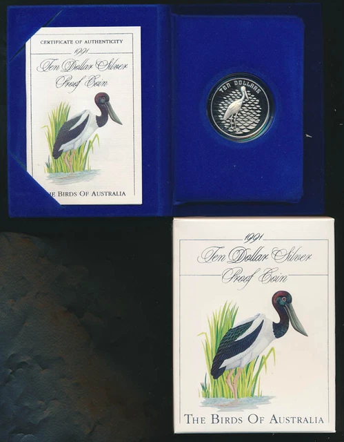 Australia: 1991 $10, RAM Issue Price $43, Jabiru, Cased with Cert , 0.6oz Silver