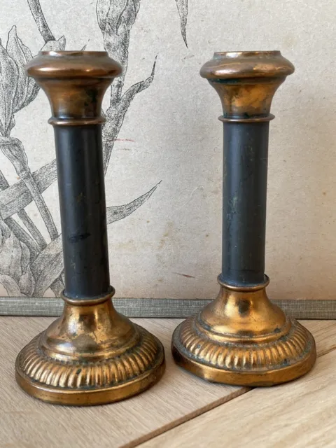 Charmante Paire de Bougeoirs miniatures / de poupée en métal - Napoléon III