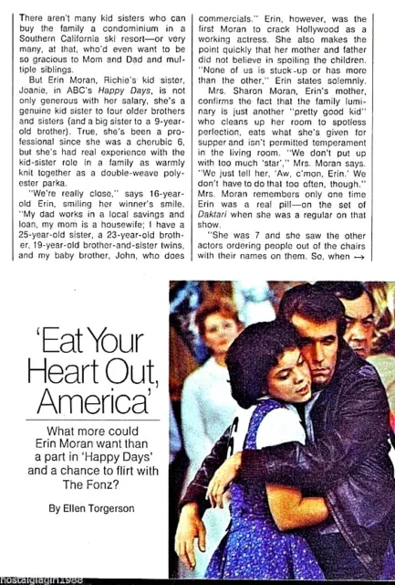 1977 Erin Moran as Joanie in Happy Days tv series~ 2 page TV Article