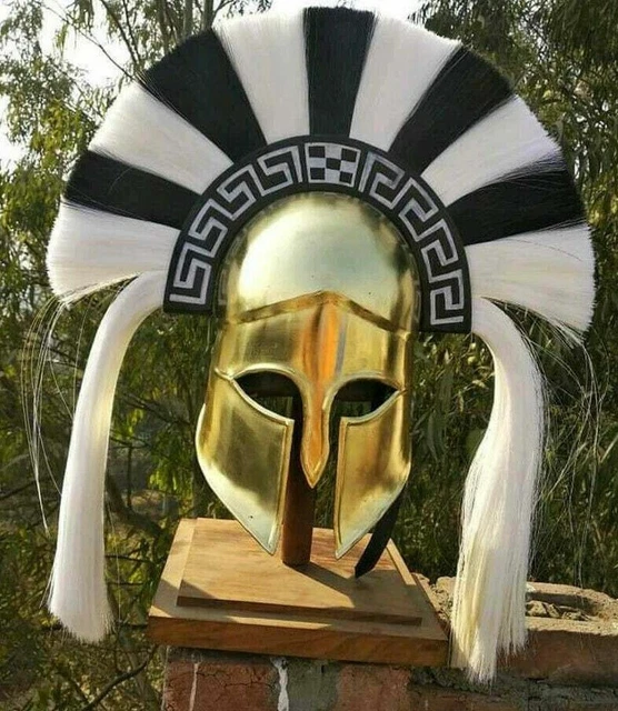 Medieval Greek Corinthian Armour Helmet Blue & White Plume Knight Spartan