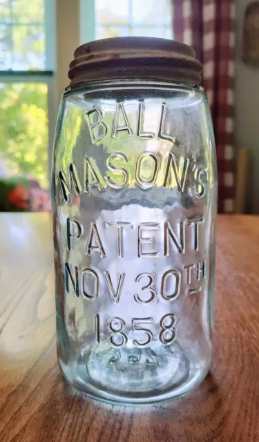 Heavily Embossed Ball Mason's Patent Nov 30Th 1858 Quart Fruit Jar