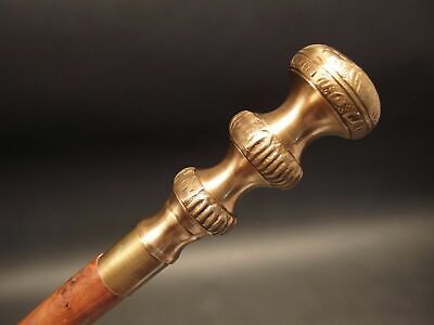 Victorian Spiral Carved Vintage Antique Brass Style Wooden Walking Stick Cane