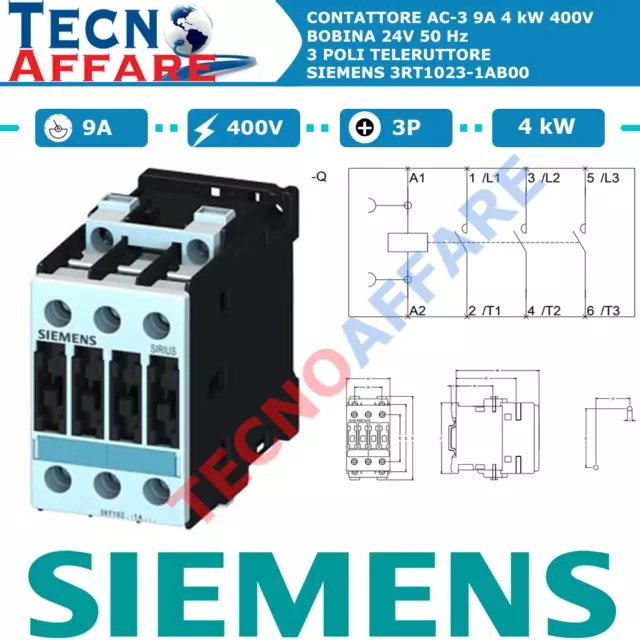 CONTATTORE AC-3P 9A 4KW 400V Bobina 230V Teleruttore Siemens 3RT1016-1AP02  EUR 14,99 - PicClick IT