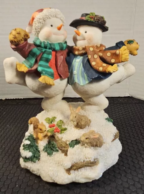 Westland Giftware Item #9626, 2 Snowmen on Snow Pile Music Box Tested Works.