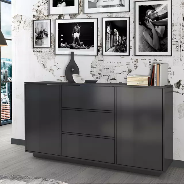 Credenza Madia Moderna in Legno con 2 Ante e 3 Cassetti Antracite Laccato