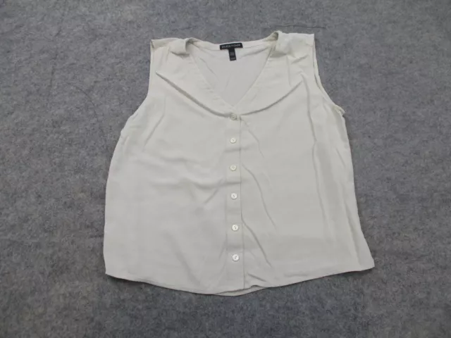 Eileen Fisher Shirt Womens Extra Small White Tank Top Button Front Silk Summer