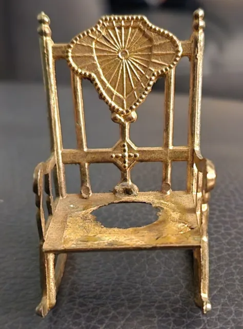 Vintage Metal Dollhouse Furniture Rocking Chair Gold Brass? Hong Kong