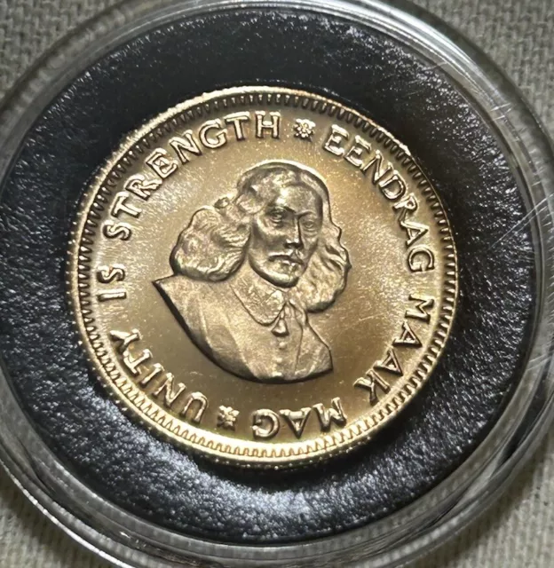 1977 Gold South African 1 Rand Coin Deep Cameo Proof Uncertified Very Rare (BU)