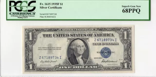 1935F $1 Silver Certificate Fr# 1615 PCGS Superb Gem New 68 PPQ