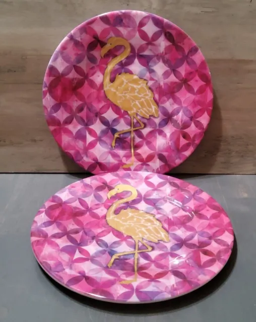 Plato de ensalada de melamina St. Croix con patrón de flamenco oro rosa 8,5"" redondo 2 piezas