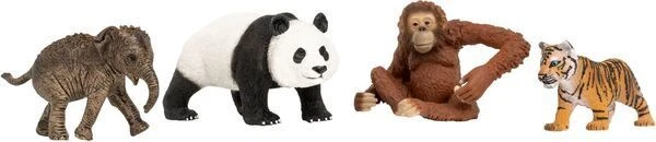 Schleich WILD Life Dschungel Starterset Asien - Elefant, Panda, Tiger & Äffchen Mit Beweglichem Arm