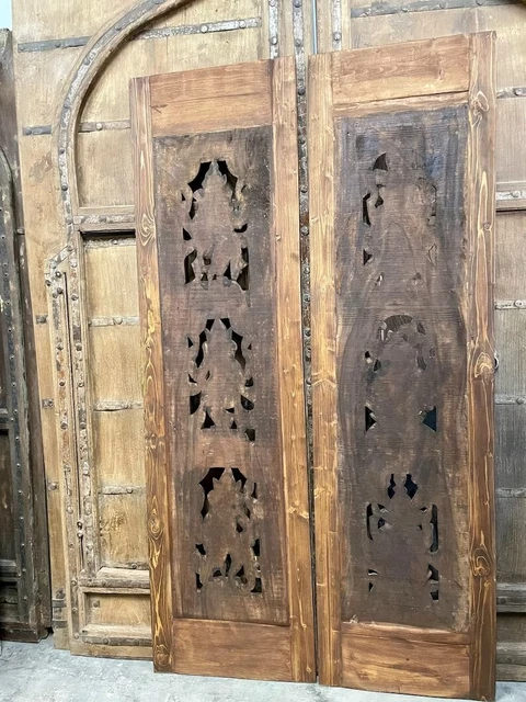 Pair Vintage Ganesha Sliding Barndoor, Carved Door, Ganesh Temple Indian Door 7