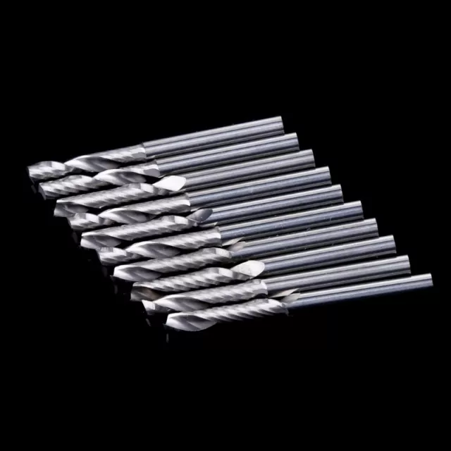 10 Pcs 1/8" Single Flute Carbide Spiral Flat Nose End Mill CNC Router Bits 17mm