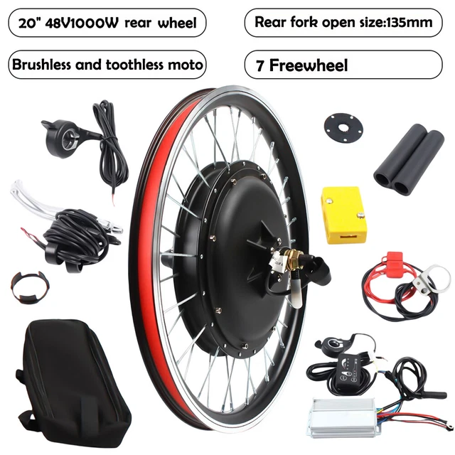 20" 48V 1000W E-Bike Conversion Kit Electric Bike Motor Rear Wheel Controller