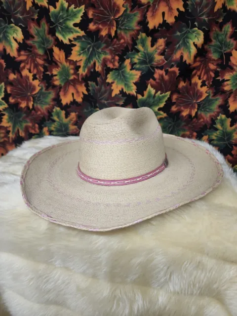 Atwood Hereford Low Crown  Ivory Pink Long Oval 7 1/8 Straw Cowboy Hat Mexico!