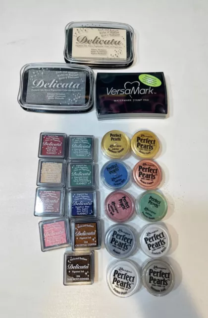 Lot of 23 Perfect Pearls Pigment Powder + Delicata Versa Magic Stamp Pads