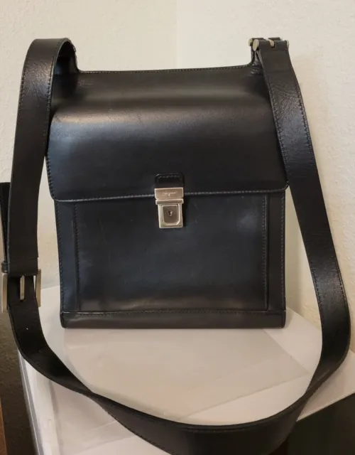 Vintage Salvatore Ferragamo Men's Black Crossbody Envelope Messenger Bag