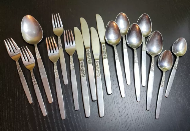 17 pc Set Vintage Imperial International Stainless Florentine Floral Fork Spoon