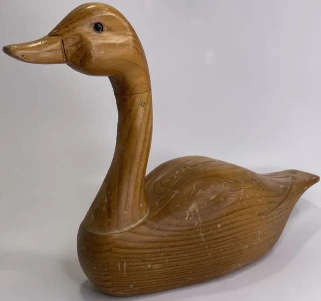 Vintage 1960s 17” Hand Carved Solid Wood Canada Goose Decoy Ithaca New York