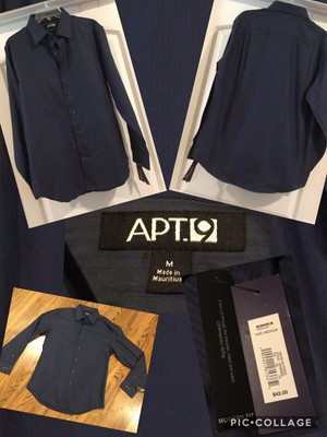 NEW! APT. 9 Men's Shirt Size Medium Modern Fit Blue 100% Cotton Retail $42 NWT