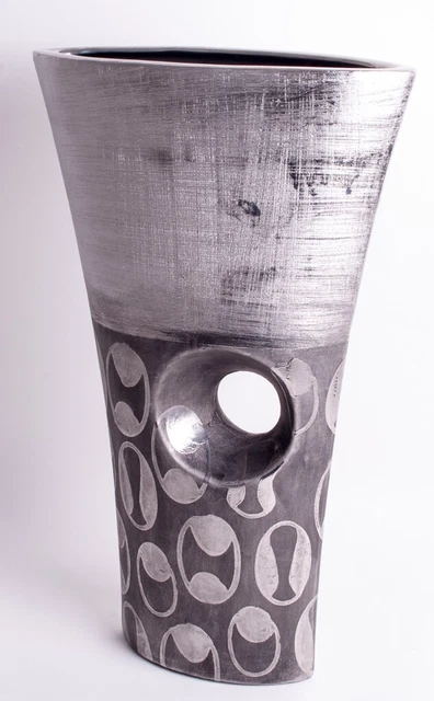 Elegante Florero de Mesa Jarrón Diseño Antiguo Plateado, 43,5 CM Idea Regalo