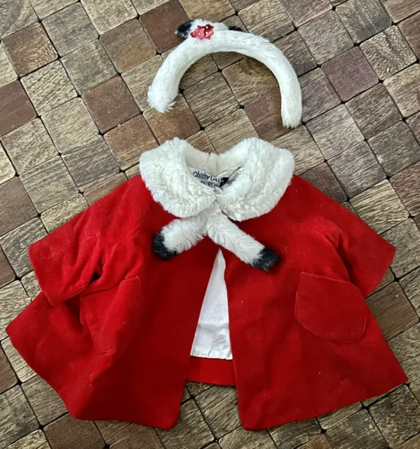 Vintage 60’s Original Tagged Chatty Cathy Red Velvet Coat And Matching Headband