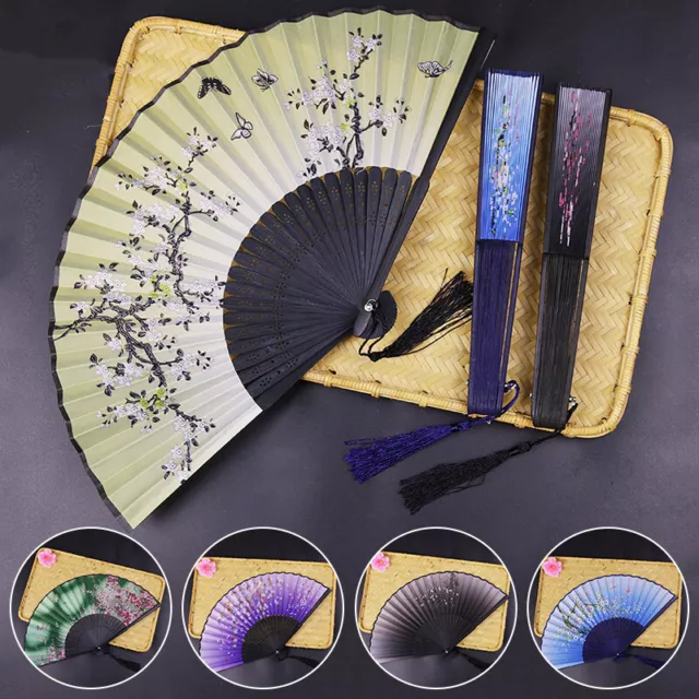 AU Folding Fan Hand Held Silk Bamboo Fan Chinese Style Wedding Party Dance Fans