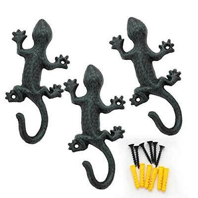 WALL HOOKS Coat Hanger Gecko Rustic Iron Towel Hook Key Holder 3 Pcs CHASBETE
